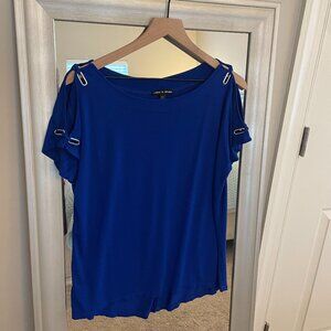 Cable & Gauge Women's Royal Blue Cut Out Short Sleeve Top Blouse Size M